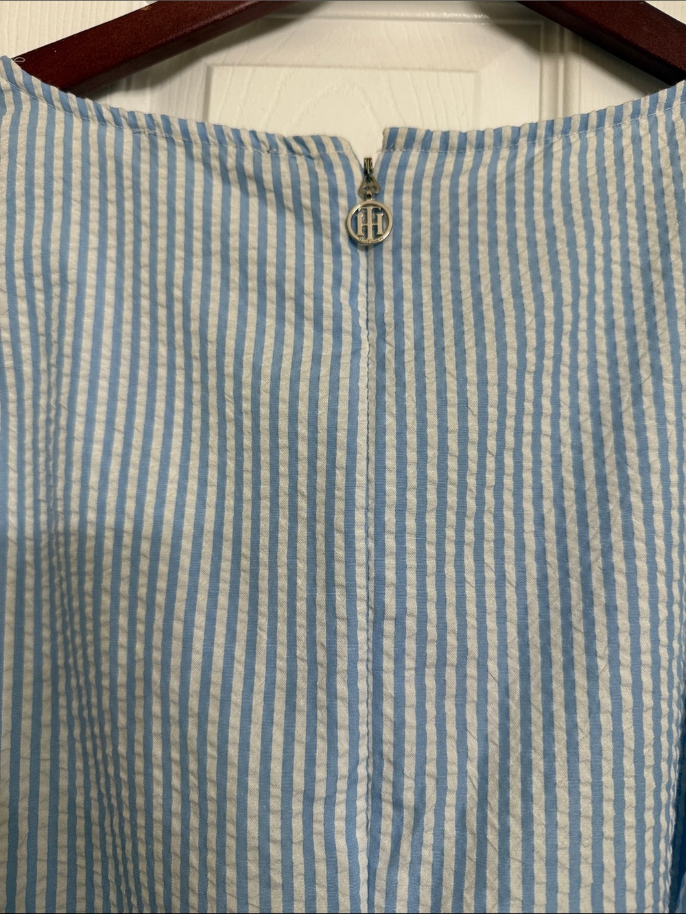 Tommy Hilfiger Light Blue and White Striped Midi Wrap Dress - Picture 3 of 5